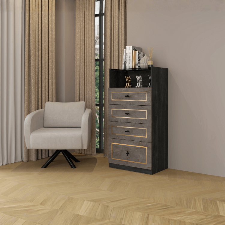 ตู้ลิ้นชัก 4 ลิ้นชัก WISDOM DESIGN FURNITURE GDW-601 60 ซม. สีแอชเกรย์/บราวน์มาร์เบิ้ล
