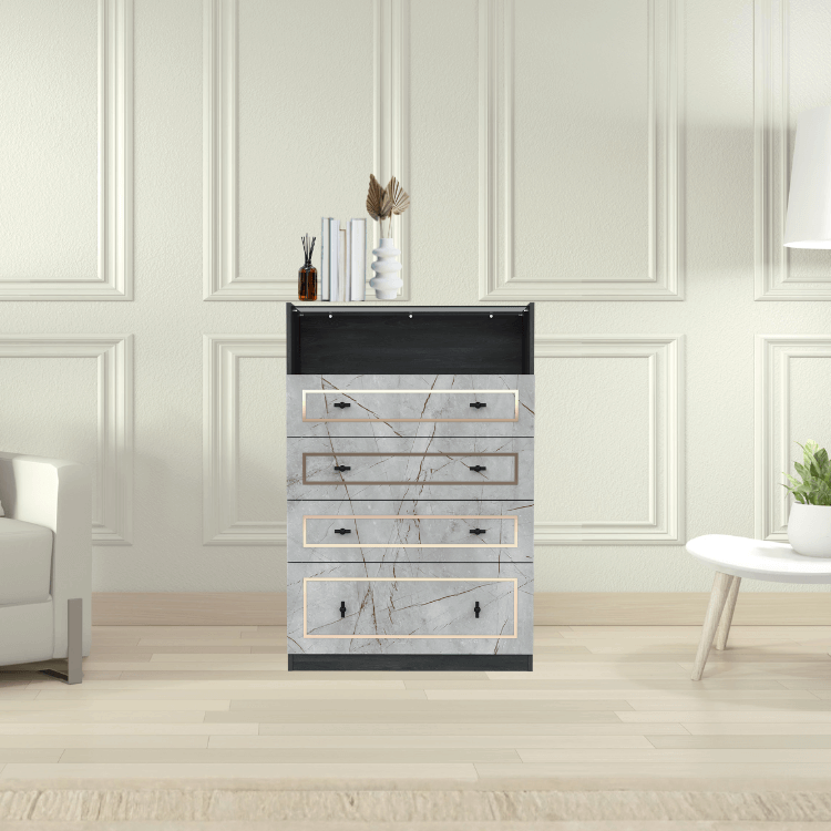 ตู้ลิ้นชัก 4 ลิ้นชัก WISDOM DESIGN FURNITURE รุ่น GDW-801 80 ซม. สีแอชเกรย์/ไลท์มาร์เบิ้ล