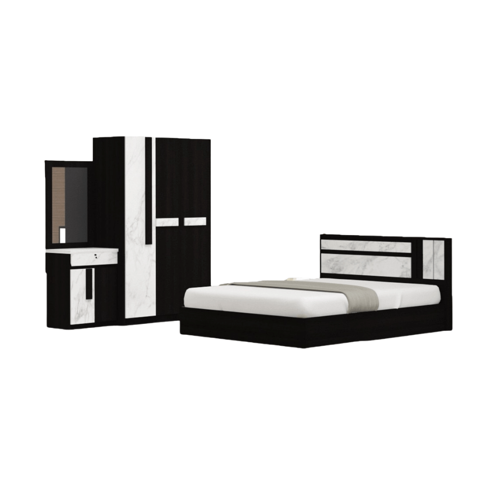 ชุดห้องนอน + ที่นอนสปริง 6 ฟุต WISDOM DESIGN FURNITURE รุ่น SWAN สี โอ๊ค/หินอ่อน_5