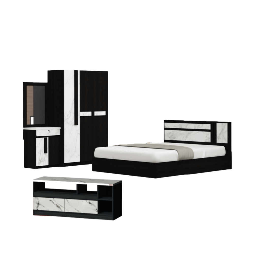 ชุดห้องนอน + ที่นอนสปริง 5 ฟุต WISDOM DESIGN FURNITURE รุ่น SWAN PLUS สี โอ๊ค/หินอ่อน_5
