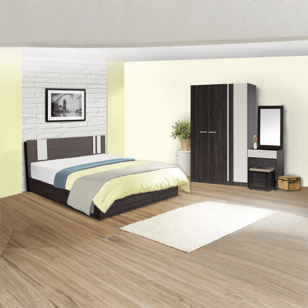 ชุดห้องนอน + ที่นอน PVC 6 ฟุต WISDOM DESIGN FURNITURE รุ่น GLORY สี แอชบราวน์/เบจ_5