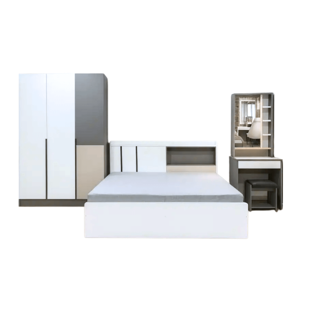 ชุดห้องนอน 6 ฟุต WISDOM DESIGN FURNITURE รุ่น TRENDY สีเทา/ขาว_5