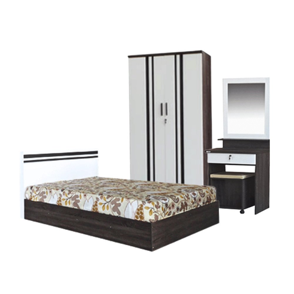 ชุดห้องนอน + ที่นอน PVC 3.5 ฟุต WISDOM DESIGN FURNITURE รุ่น SUPER SAVE สีแอชบราวน์/ขาว
