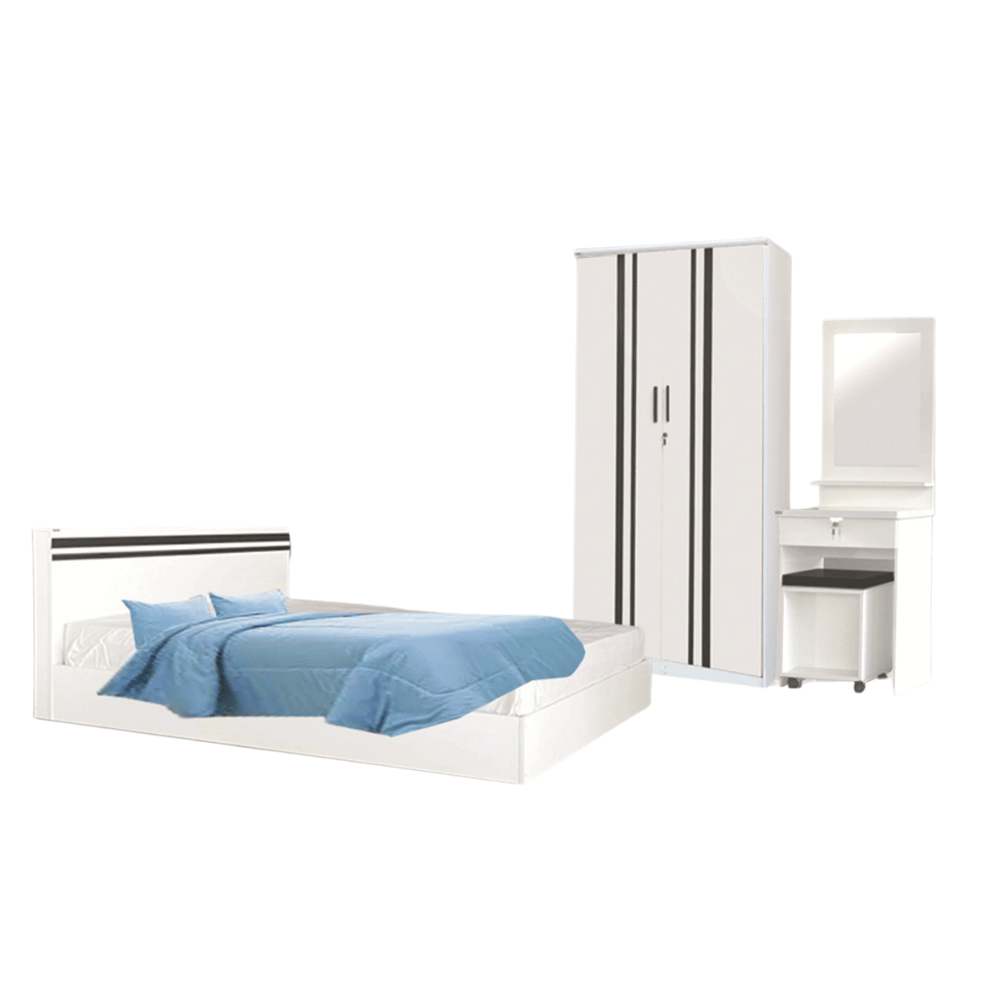 ชุดห้องนอน + ที่นอนสปริง 3.5 ฟุต WISDOM DESIGN FURNITURE รุ่น SAVE สีขาว