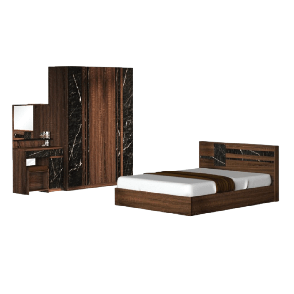ชุดห้องนอน + ที่นอนสปริง 5 ฟุต WISDOM DESIGN FURNITURE รุ่น GALAXY EXTRA สี วอลนัท/หิน_6