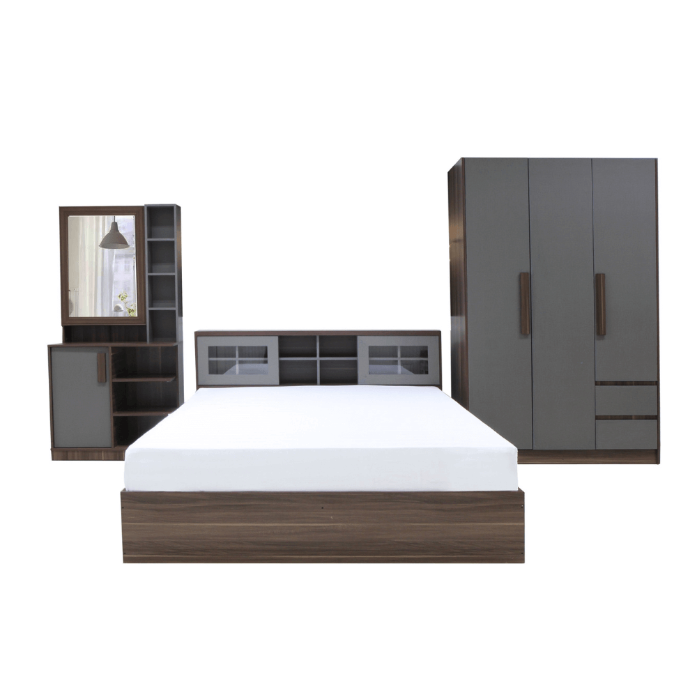 ชุดห้องนอน + ที่นอนสปริง 6 ฟุต WISDOM DESIGN FURNITURE รุ่น WISDOM สี วอลนัท/ยีนส์_6