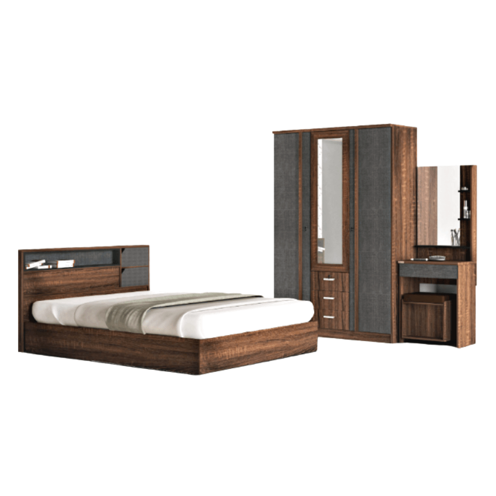 ชุดห้องนอน + ที่นอน PVC 6 ฟุต WISDOM DESIGN FURNITURE รุ่น BENNER สี วอลนัท/กราไฟท์_6