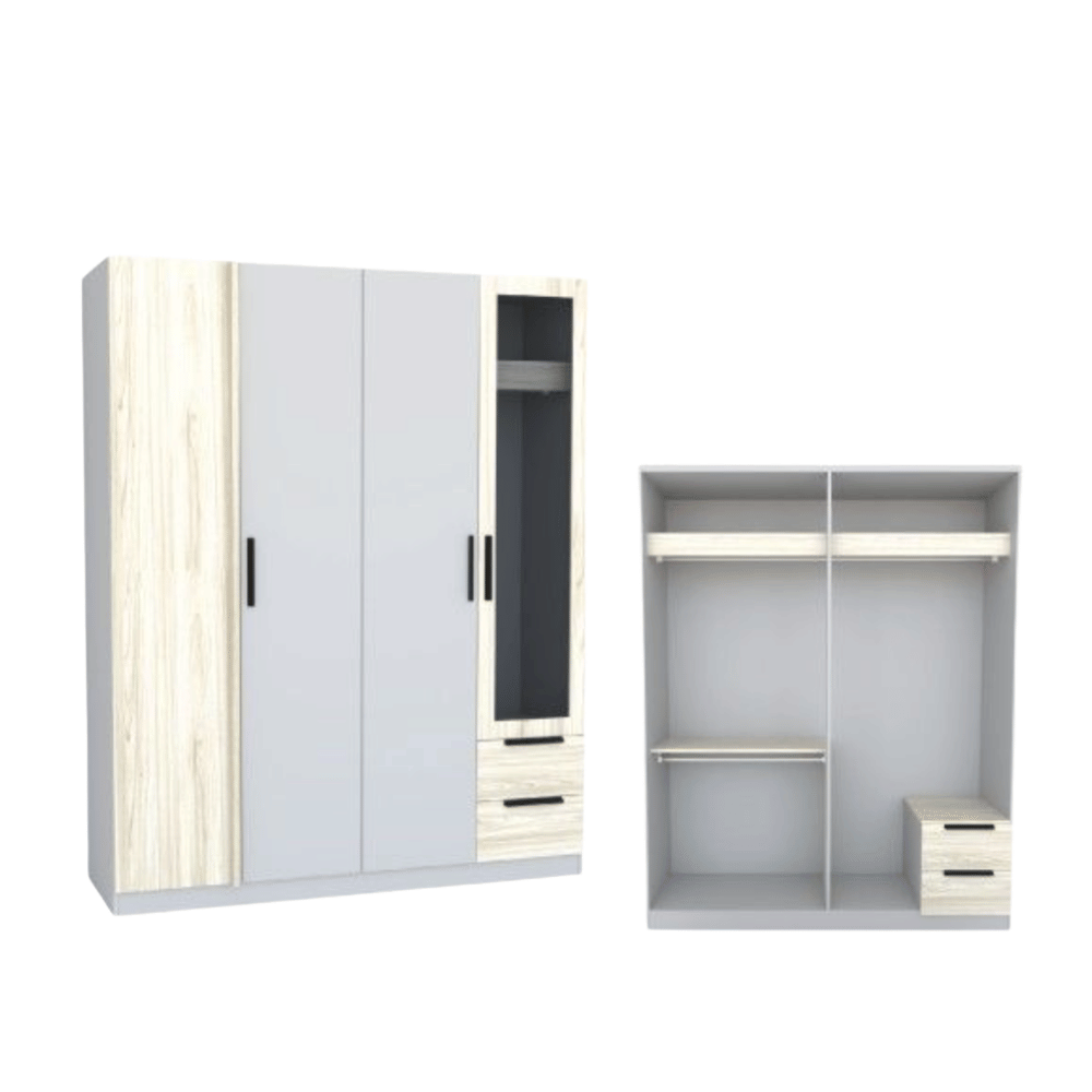 ชุดห้องนอน + ที่นอนสปริง 5 ฟุต WISDOM DESIGN FURNITURE รุ่น VIDA2 สีไวท์โอ๊ค/เทา