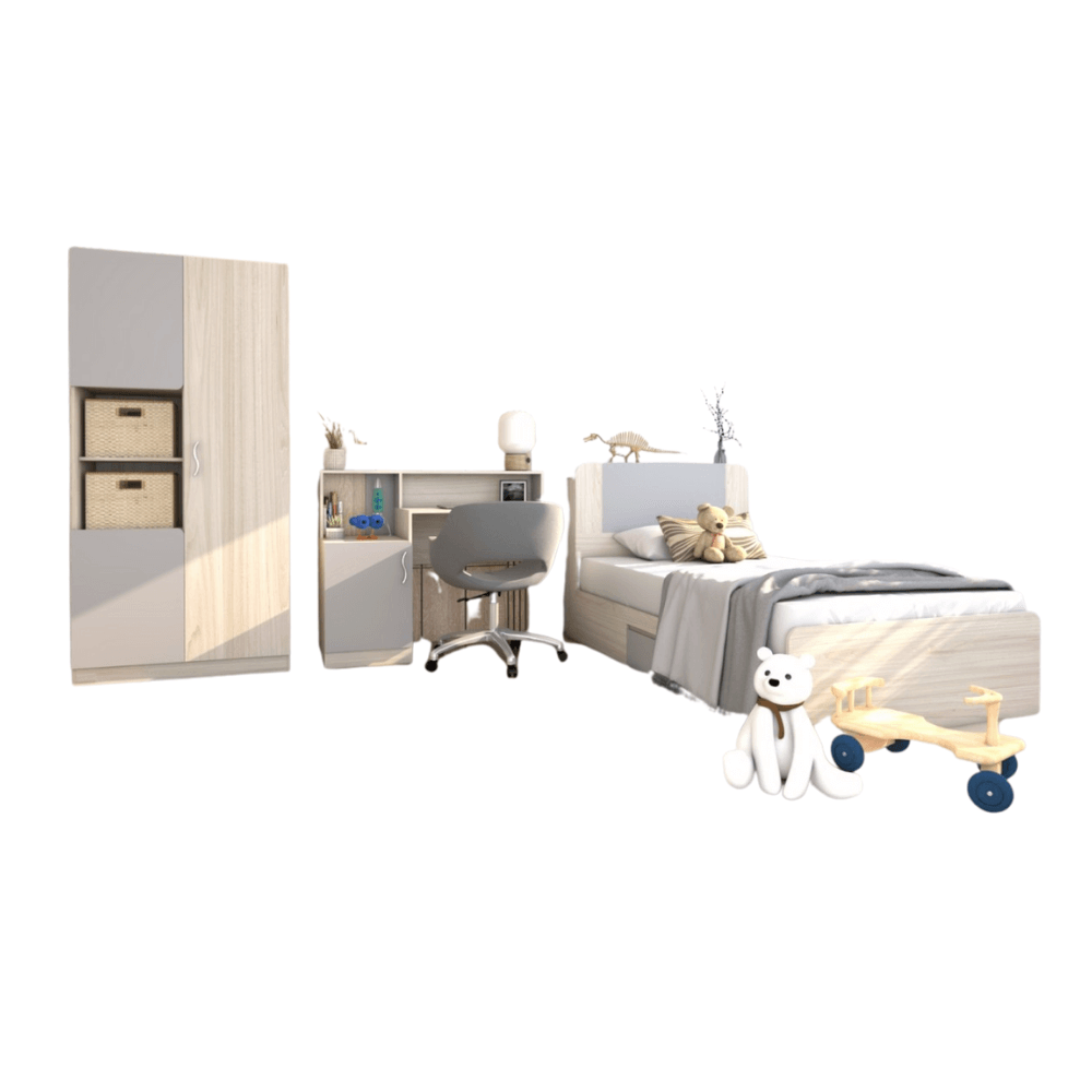 ชุดห้องนอน + ที่นอน PVC 3.5 ฟุต WISDOM DESIGN FURNITURE รุ่น FAMINGO1 สีไวท์โอ๊ค/เทา_6