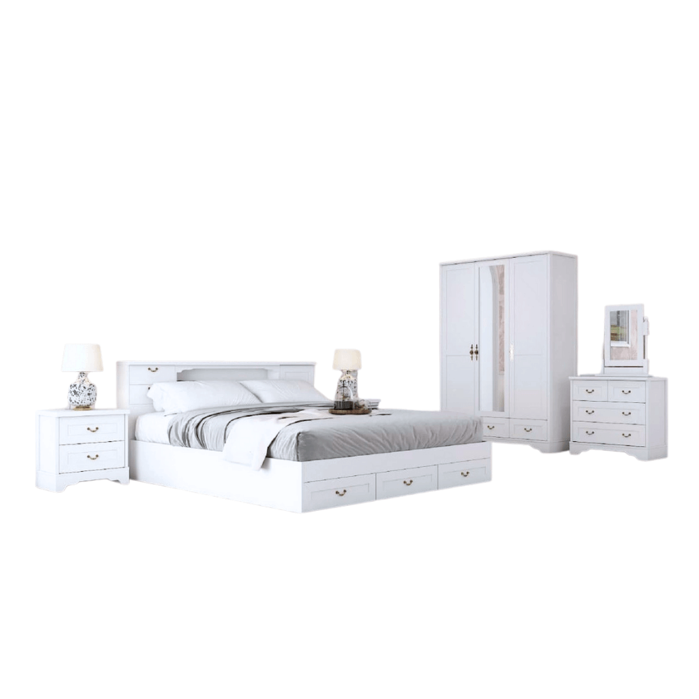 ชุดห้องนอน + ที่นอน PVC 3.5 ฟุต WISDOM DESIGN FURNITURE รุ่น JASMINE สีขาว
