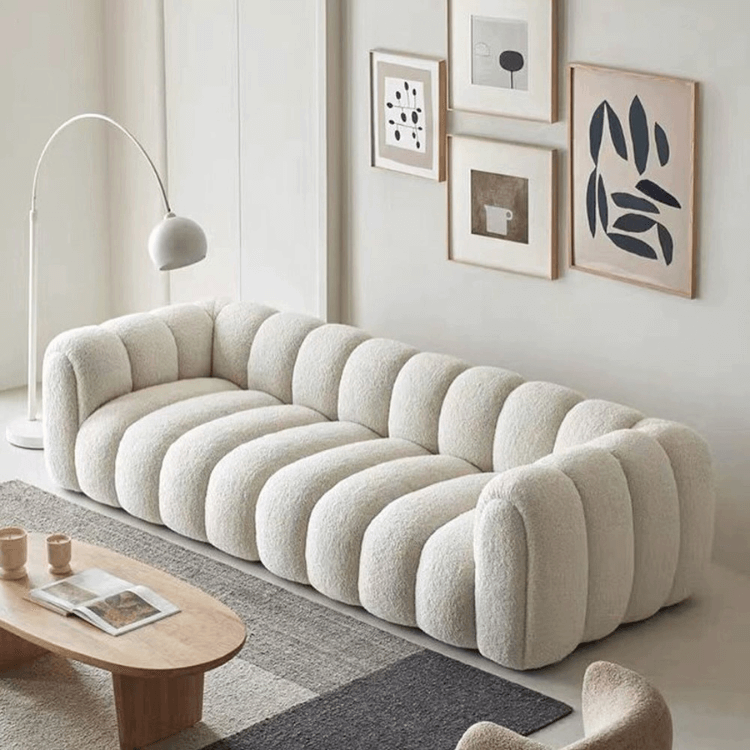 โซฟา 3 ที่นั่ง WISDOM DESIGN FURNITURE รุ่น LISA 220 ซม. ผ้าขนแกะ สีขาว