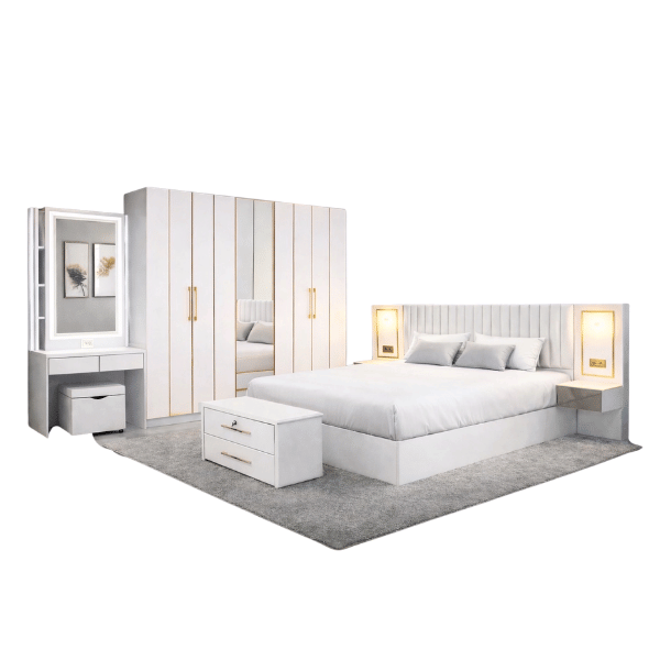 ชุดห้องนอน + ที่นอน PVC 6 ฟุต WISDOM DESIGN FURNITURE รุ่น WHITE GOLD สีขาว