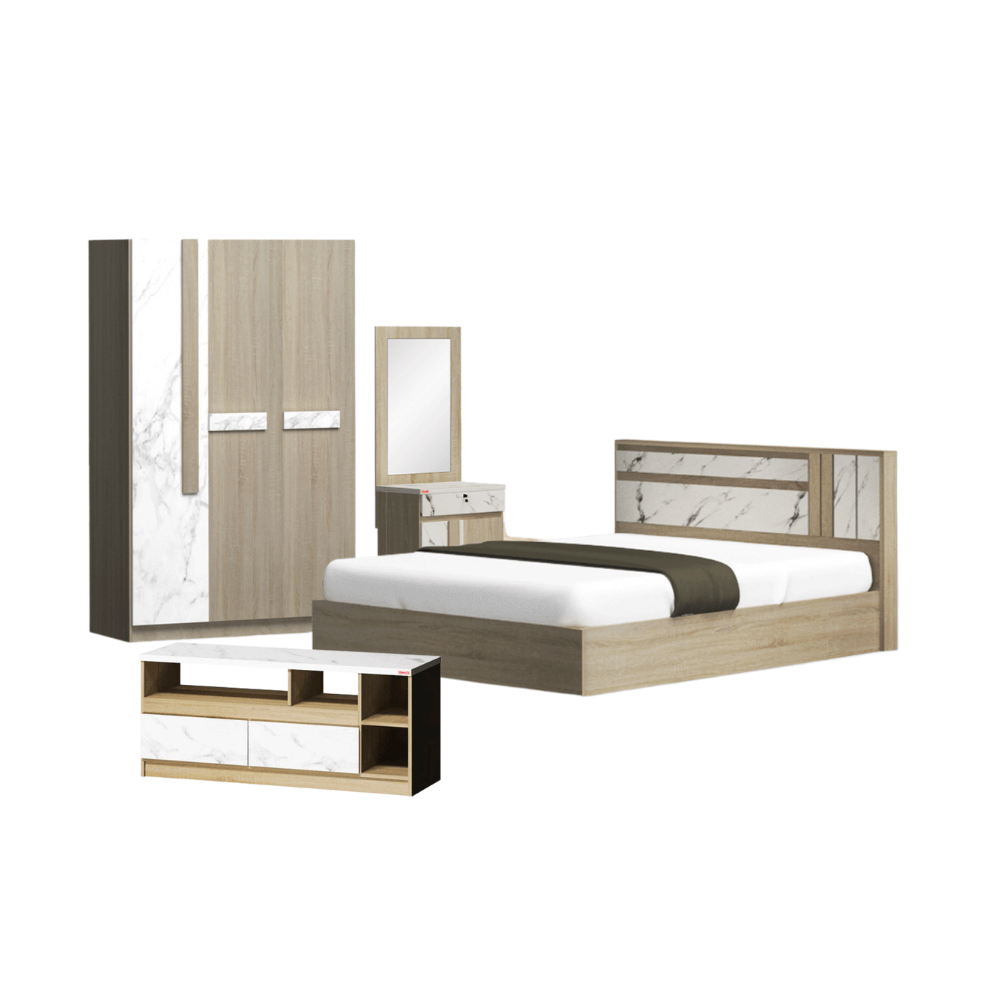 ชุดห้องนอน + ที่นอนสปริง 6 ฟุต WISDOM DESIGN FURNITURE รุ่น SWAN PLUS สี โซลิค/หินอ่อน_7