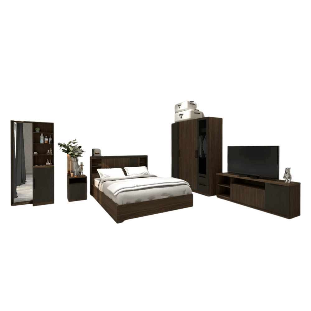 ชุดห้องนอน + ที่นอน PVC 6 ฟุต WISDOM DESIGN FURNITURE รุ่น VIDA1 สีมอคค่า/ซิลค์