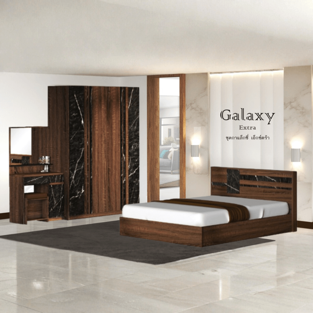 ชุดห้องนอน + ที่นอนสปริง 5 ฟุต WISDOM DESIGN FURNITURE รุ่น GALAXY EXTRA สี วอลนัท/หิน_8