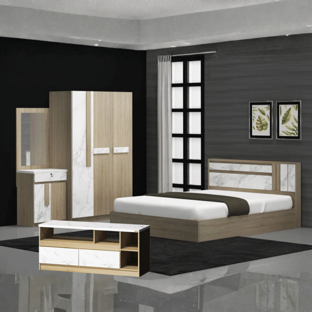 ชุดห้องนอน 5 ฟุต WISDOM DESIGN FURNITURE รุ่น SWAN PLUS สี โซลิค/หินอ่อน