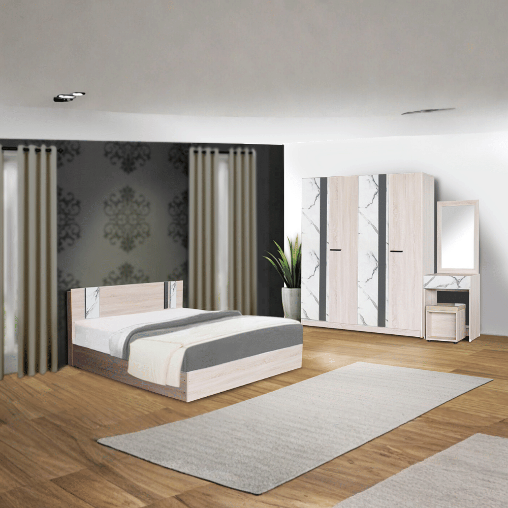 ชุดห้องนอน 5 ฟุต WISDOM DESIGN FURNITURE รุ่น GLORY PLUS สี โซลิค/หินอ่อน