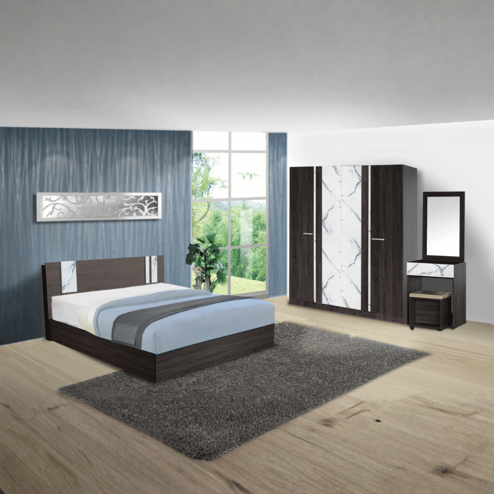 ชุดห้องนอน 6 ฟุต WISDOM DESIGN FURNITURE รุ่น GLORY PLUS สี แอชบราน์/หินอ่อน