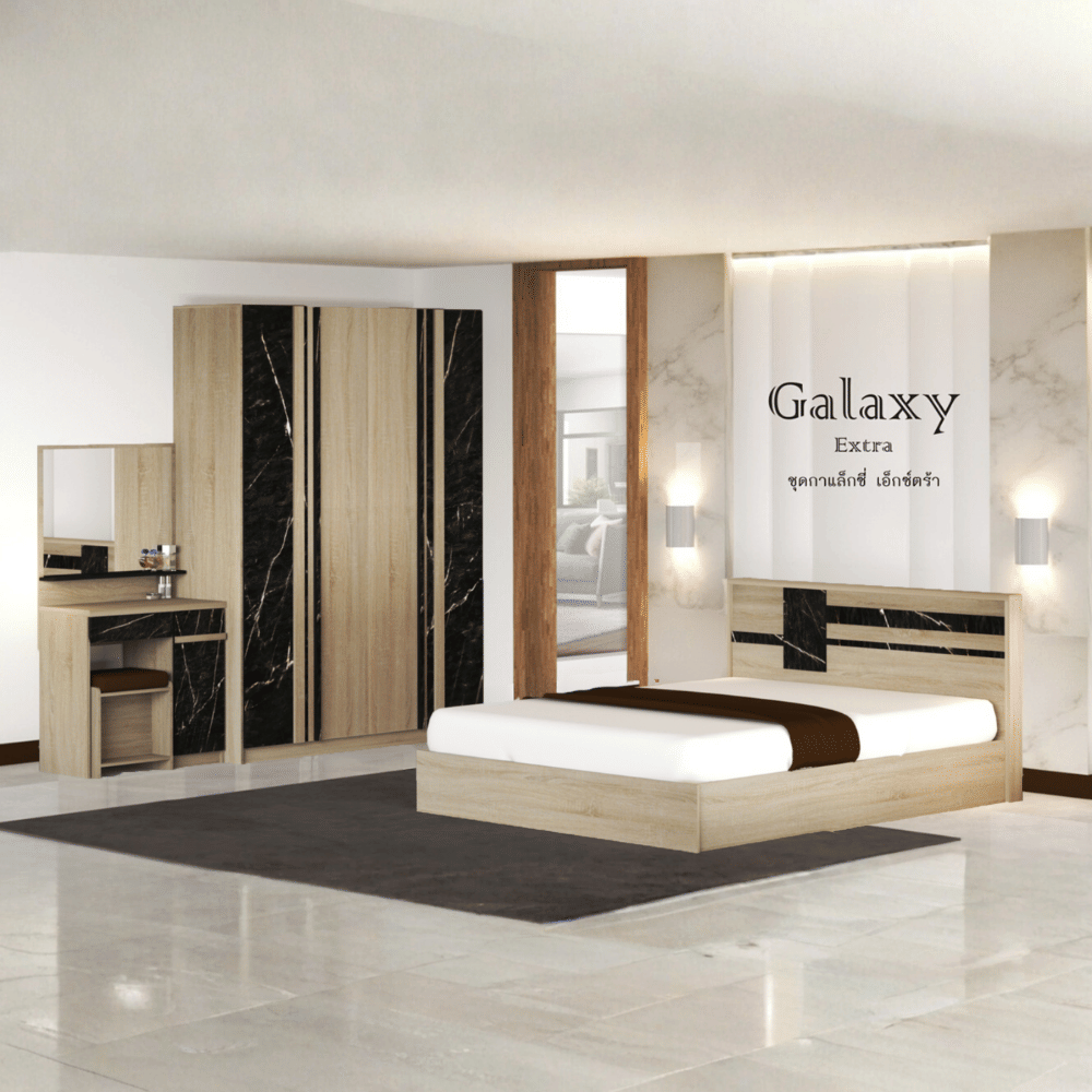 ชุดห้องนอน 6 ฟุต WISDOM DESIGN FURNITURE รุ่น GALAXY EXTRA สี โซลิค/หิน