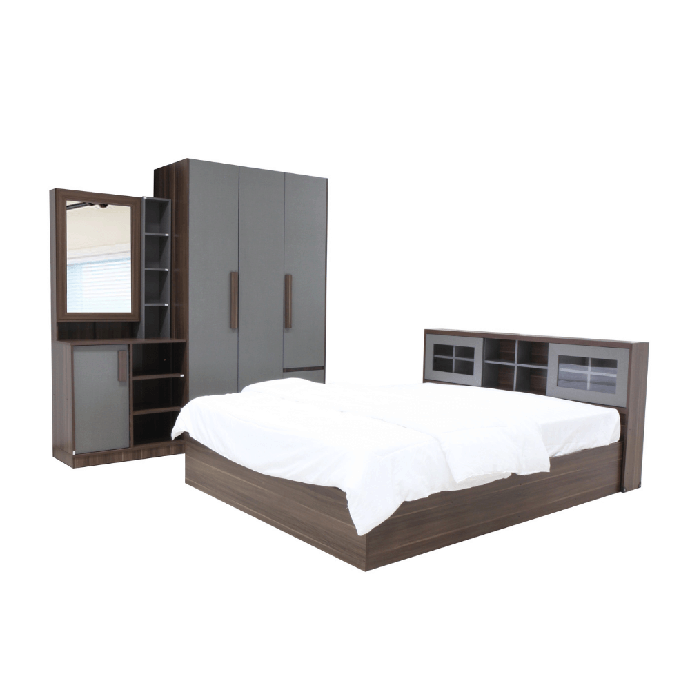ชุดห้องนอน + ที่นอนสปริง 6 ฟุต WISDOM DESIGN FURNITURE รุ่น WISDOM สี วอลนัท/ยีนส์_8