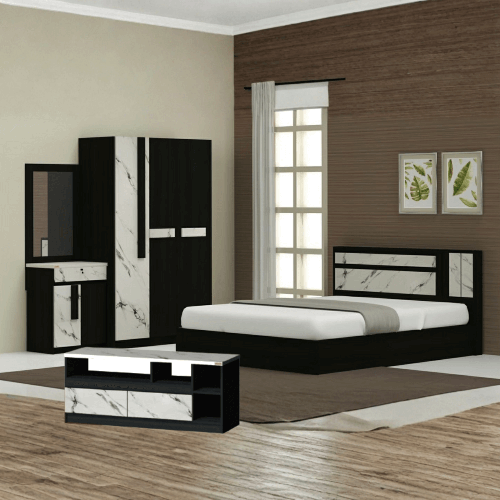 ชุดห้องนอน + ที่นอน PVC 5 ฟุต WISDOM DESIGN FURNITURE รุ่น SWAN PLUS สี โอ๊ค/หินอ่อน_8