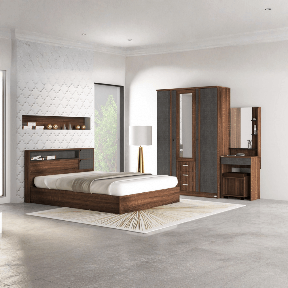 ชุดห้องนอน 6 ฟุต WISDOM DESIGN FURNITURE รุ่น BENNER สี วอลนัท/กราไฟท์_7