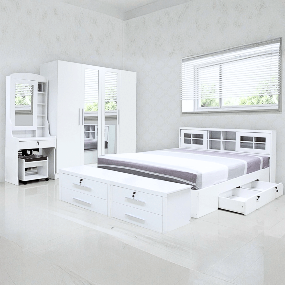 ชุดห้องนอน + ที่นอนสปริง 3.5 ฟุต WISDOM DESIGN FURNITURE รุ่น SALON SLIDE สี ขาว_7