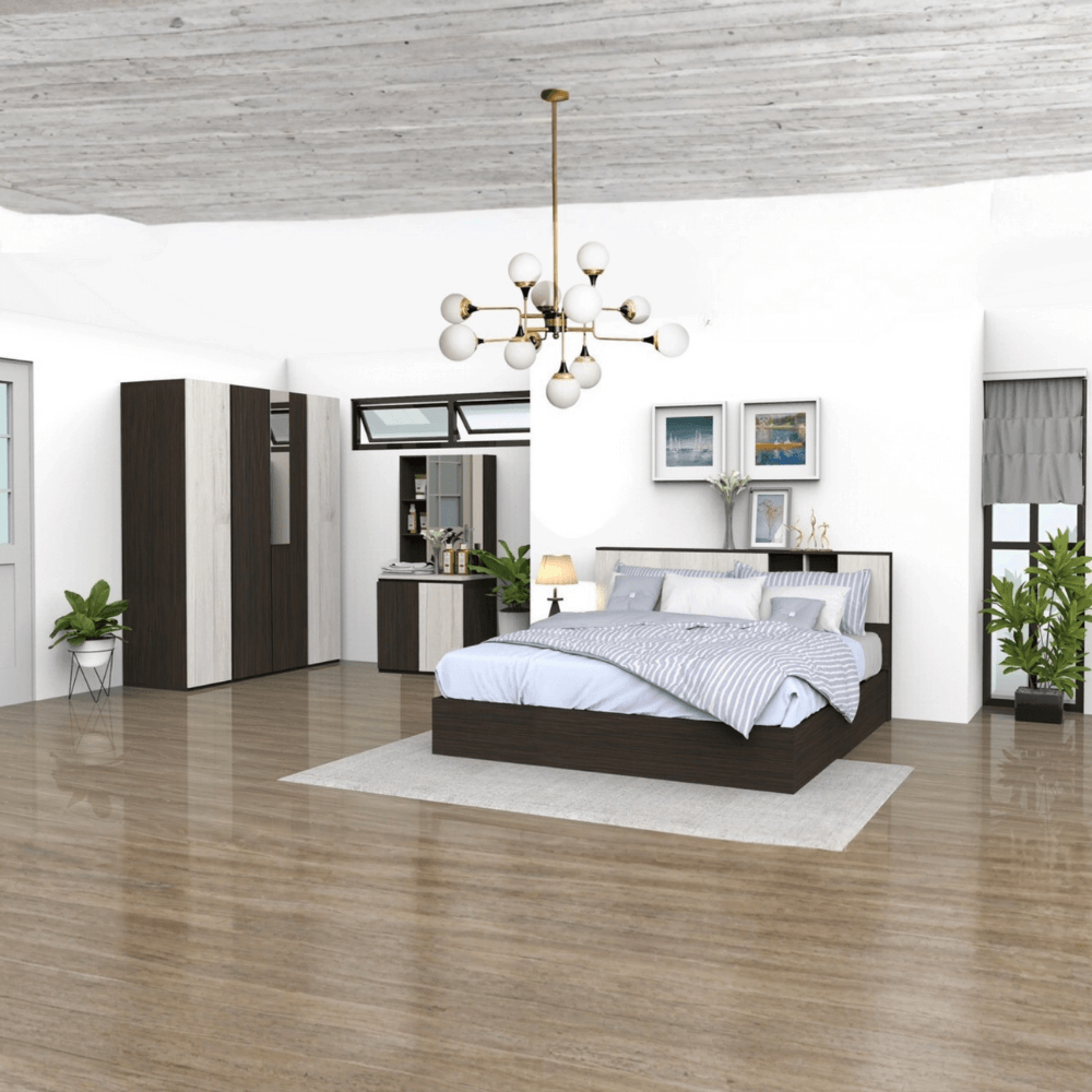 ชุดห้องนอน + ที่นอน PVC 6 ฟุต WISDOM DESIGN FURNITURE รุ่น RICHES สีไวท์/โอ๊ค_7