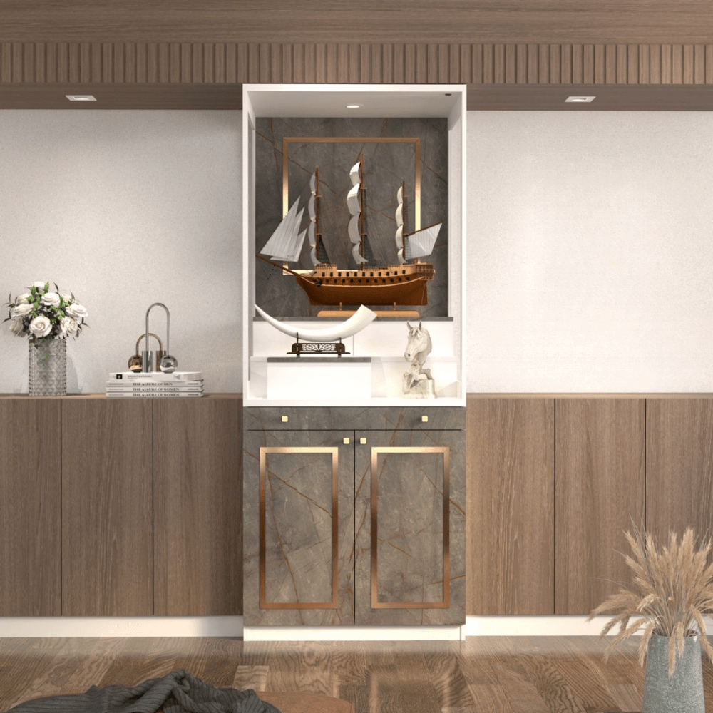 ตู้พระ WISDOM DESIGN FURNITURE รุ่น GO-03B ขนาด 80 ซม. สีขาว/บราวน์มาร์เบิ้ล