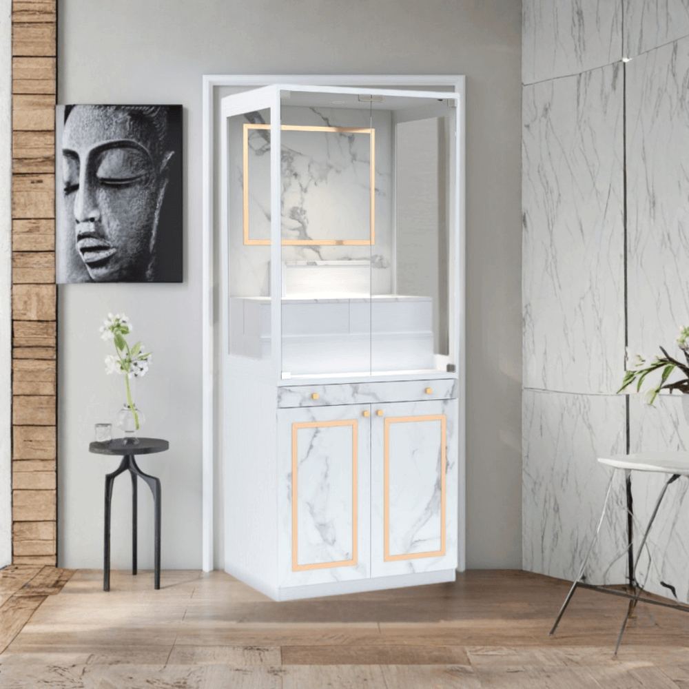 ตู้พระ WISDOM DESIGN FURNITURE รุ่น GO-03C ขนาด 80 ซม. สีขาว/มาร์เบิ้ล