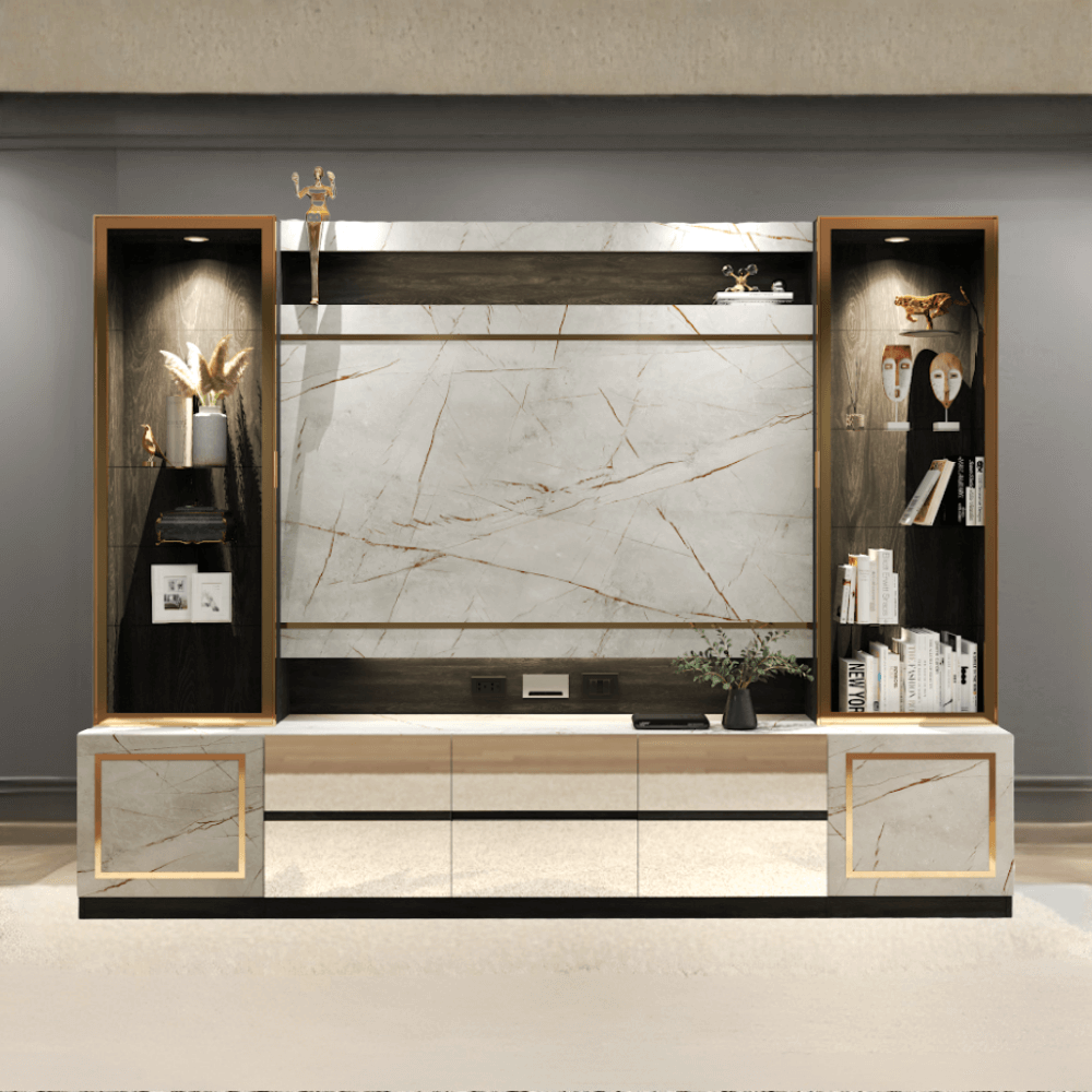 ตู้วางทีวี WISDOM DESIGN FURNITURE รุ่น GT-301 300 ซม. สีแอชเกรย์/ไลท์มาร์เบิ้ล/โกลด์_4