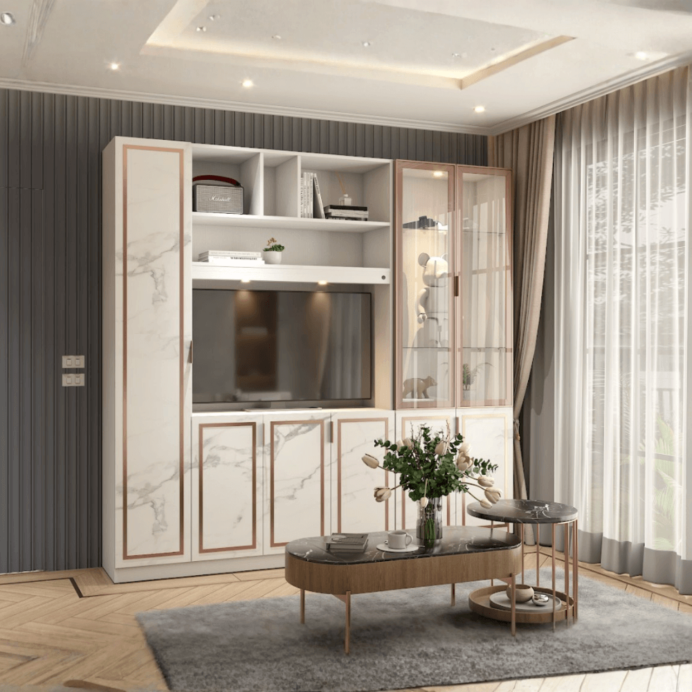ตู้วางทีวี WISDOM DESIGN FURNITURE รุ่น GW-240 240 ซม. สีขาว/มาร์เบิ้ล/พิงค์โกลด์