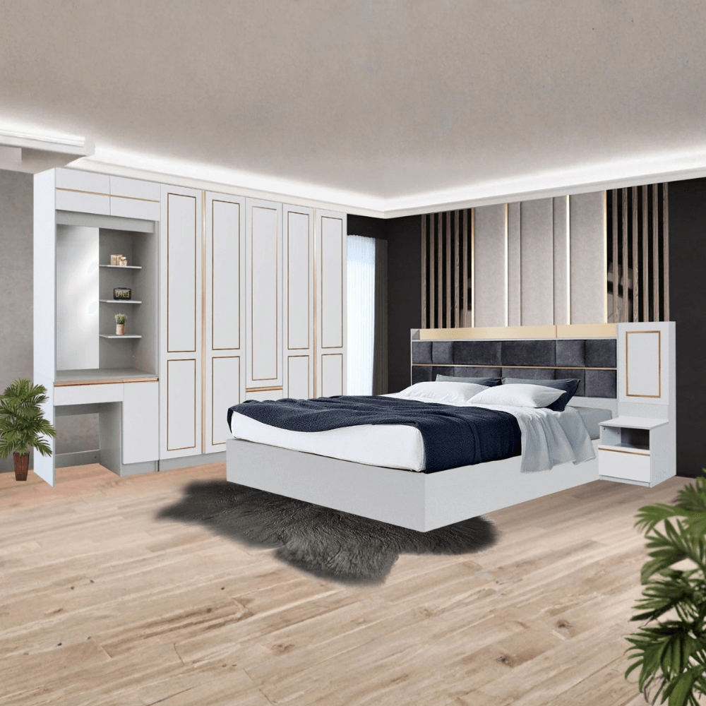 ชุดห้องนอน + ที่นอน PVC 6 ฟุต WISDOM DESIGN FURNITURE รุ่น BRAELYN 5 สีไลท์ยีนส์/ขาว