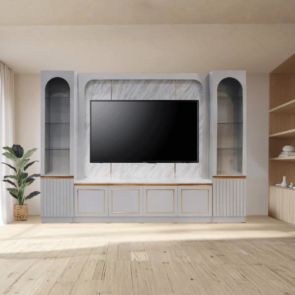 ตู้วางทีวี WISDOM DESIGN FURNITURE รุ่น MABEL 300 ซม. สีไลท์ยีนส์/ไวท์มาร์เบิ้ล