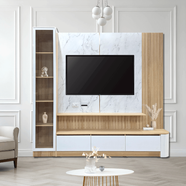 ตู้วางทีวี WISDOM DESIGN FURNITURE รุ่น CARINA 240 ซม. สีมาร์เบิ้ล/ขาว