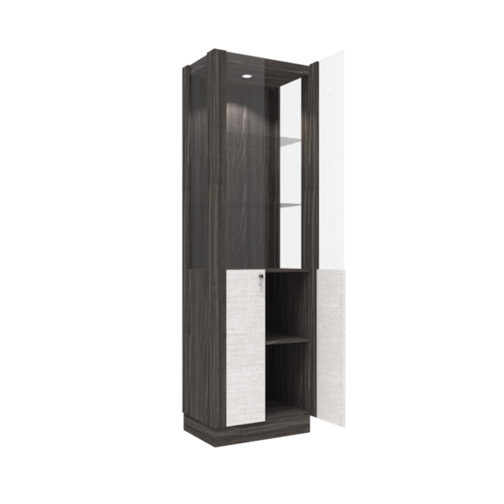 ตู้โชว์กระจก WISDOM DESIGN FURNITURE รุ่น CB-001 60 ซม. สีไลท์เวงเก้/แฟบริค