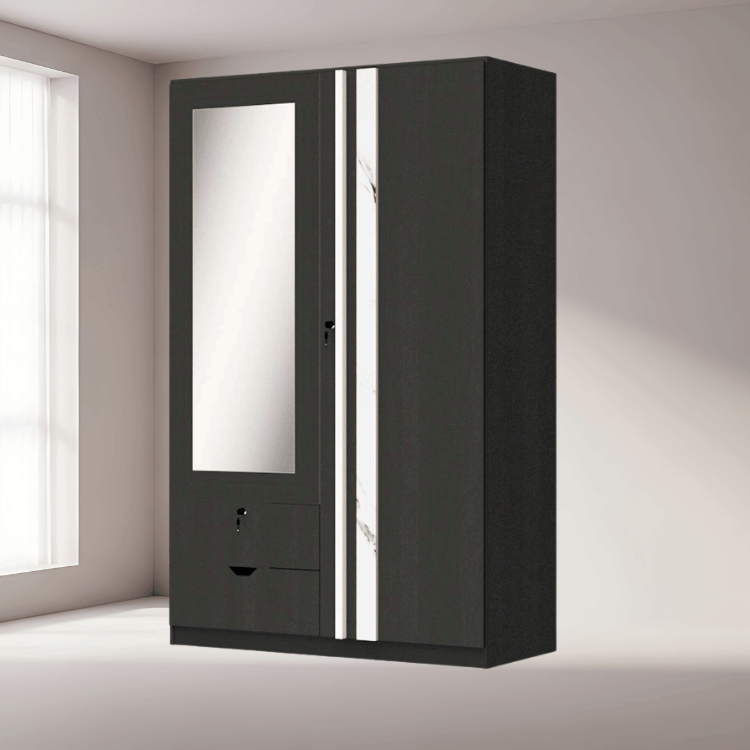 ตู้เสื้อผ้า 2 บานเปิด WISDOM DESIGN FURNITURE รุ่น W1219M 120 ซม. สีโอ๊ค/หินอ่อน