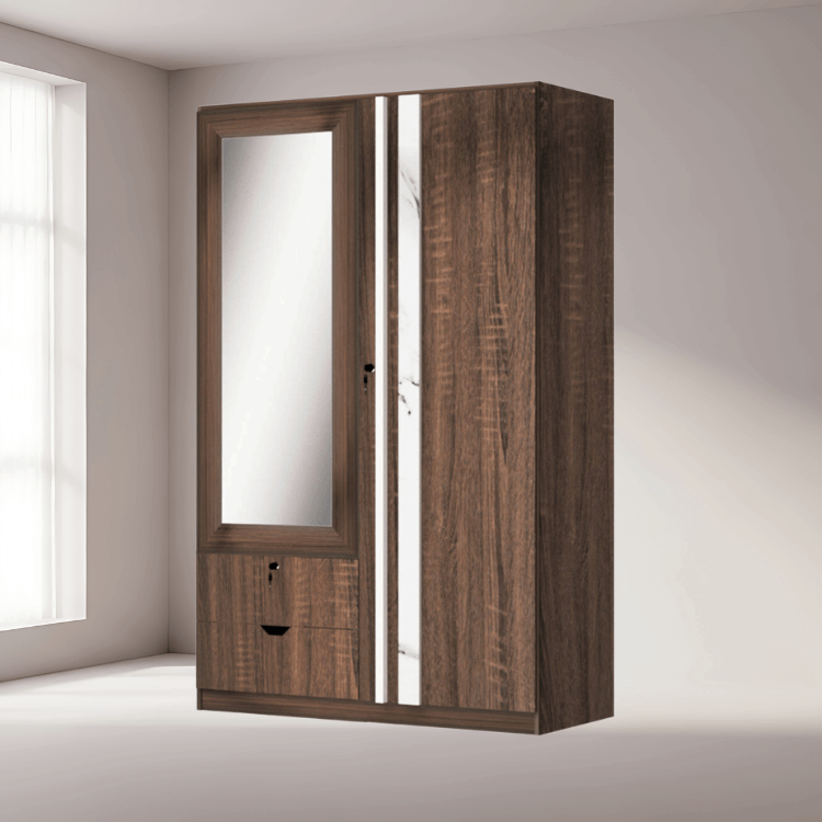 ตู้เสื้อผ้า 2 บานเปิด WISDOM DESIGN FURNITURE รุ่น W1219M 120 ซม. สีวอลนัท/หินอ่อน