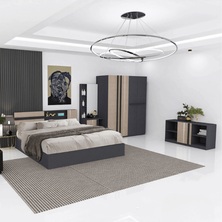 ชุดห้องนอน + ที่นอน PVC 6 ฟุต WISDOM DESIGN FURNITURE รุ่น LUCIFER สียีนส์/คาปูชิโน่_5