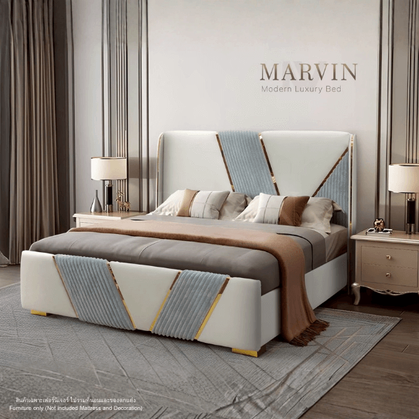 ฐานรองหัวเตียง 6 ฟุต WISDOM DESIGN FURNITURE รุ่น MARVIN สีขาว/เทา_4