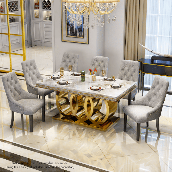 โต๊ะอาหารหินอ่อน WISDOM DESIGN FURNITURE รุ่น CHARLOTTE 160 ซม. สีมาร์เบิ้ล/ทอง