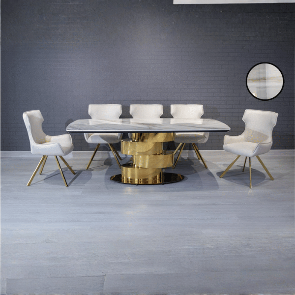 ชุดโต๊ะอาหารหินอ่อน 6 ที่นั่ง WISDOM DESIGN FURNITURE รุ่นฟิวเซีย 200 ซม. สีขาว