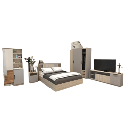 ชุดห้องนอน + ที่นอน PVC 6 ฟุต WISDOM DESIGN FURNITURE รุ่น VIDA1 สีไวท์โอ๊ค/เทา_0