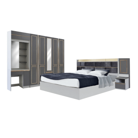 ชุดห้องนอน + ที่นอน PVC 6 ฟุต WISDOM DESIGN FURNITURE รุ่น BRAELYN 5 (กระจก) สียีนส์/กราไฟท์_0