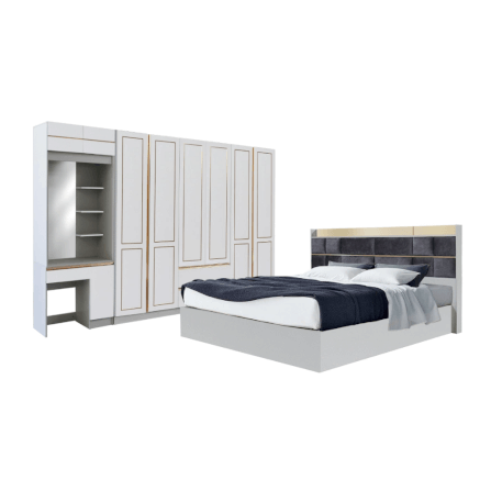 ชุดห้องนอน + ที่นอนสปริง 6 ฟุต WISDOM DESIGN FURNITURE รุ่น BRAELYN 6 สีไลท์ยีนส์/ขาว_0