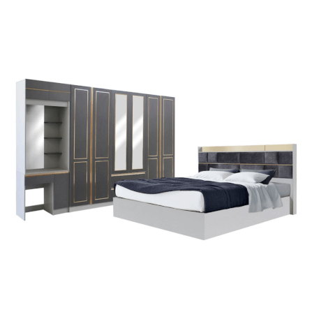 ชุดห้องนอน + ที่นอน PVC 6 ฟุต WISDOM DESIGN FURNITURE รุ่น BRAELYN 6 (กระจก) สียีนส์/กราไฟท์_0