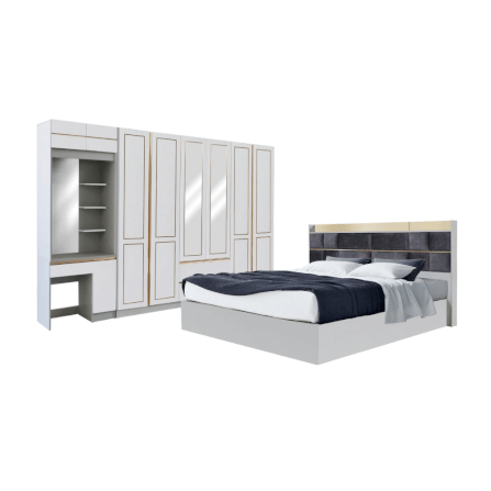 ชุดห้องนอน + ที่นอน PVC 6 ฟุต WISDOM DESIGN FURNITURE รุ่น BRAELYN 6 (กระจก) สีไลท์ยีนส์/ขาว_0
