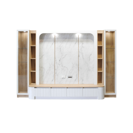 ตู้วางทีวี WISDOM DESIGN FURNITURE รุ่น CHARNA 320 ซม. สีขาว/เนเจอร์วู๊ด/ลายหินขาว_0