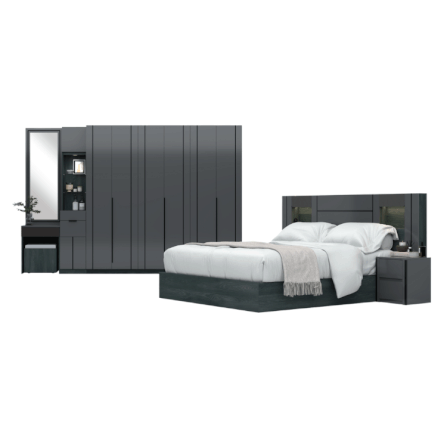 ชุดห้องนอน + ที่นอนสปริง 5 ฟุต WISDOM DESIGN FURNITURE รุ่น ROYAL สีแอชเกรย์/กลอสซี่เกรย์_0