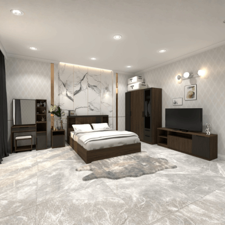 ชุดห้องนอน + ที่นอนสปริง 5 ฟุต WISDOM DESIGN FURNITURE รุ่น VIDA2 สีมอคค่า/ซิลค์_1